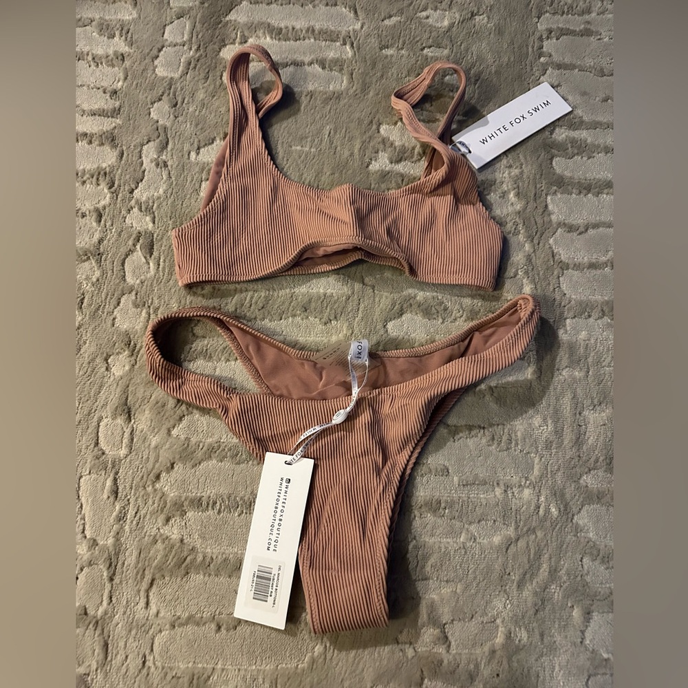 White Fox Boutique Ribbed Bikini in Tan